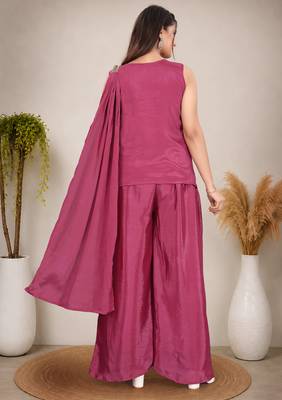 Ethnic Motifs Embroidered Sequinned Scalloped Kurti with Palazzo & Dupatta 3