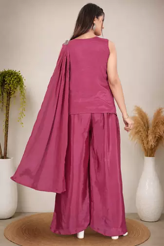 Ethnic Motifs Embroidered Sequinned Scalloped Kurti with Palazzo & Dupatta