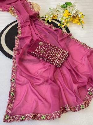 Gajari multicolor sequece embroidery work star georgette saree with blouse 1