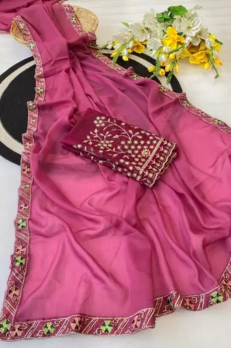 Gajari multicolor sequece embroidery work star georgette saree with blouse