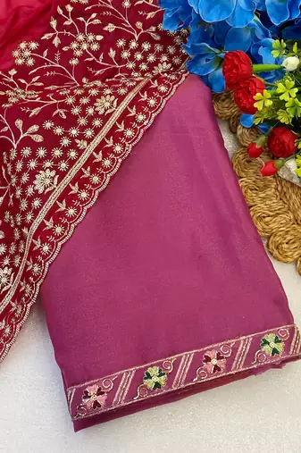 Gajari multicolor sequece embroidery work star georgette saree with blouse