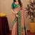 Peach green art silk blend jacquard motif work saree with unstitched blouse piece