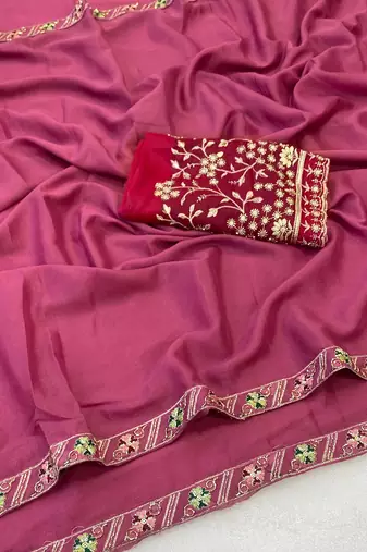 Gajari multicolor sequece embroidery work star georgette saree with blouse