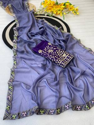 Levender multicolor sequece embroidery work star georgette saree with blouse 1