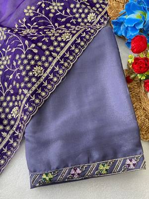 Levender multicolor sequece embroidery work star georgette saree with blouse 2