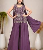 Ethnic Motifs Embroidered Sequinned Scalloped Kurti with Palazzo & Dupatta