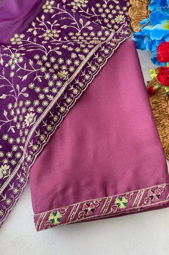 Onion multicolor sequece embroidery work star georgette saree with blouse