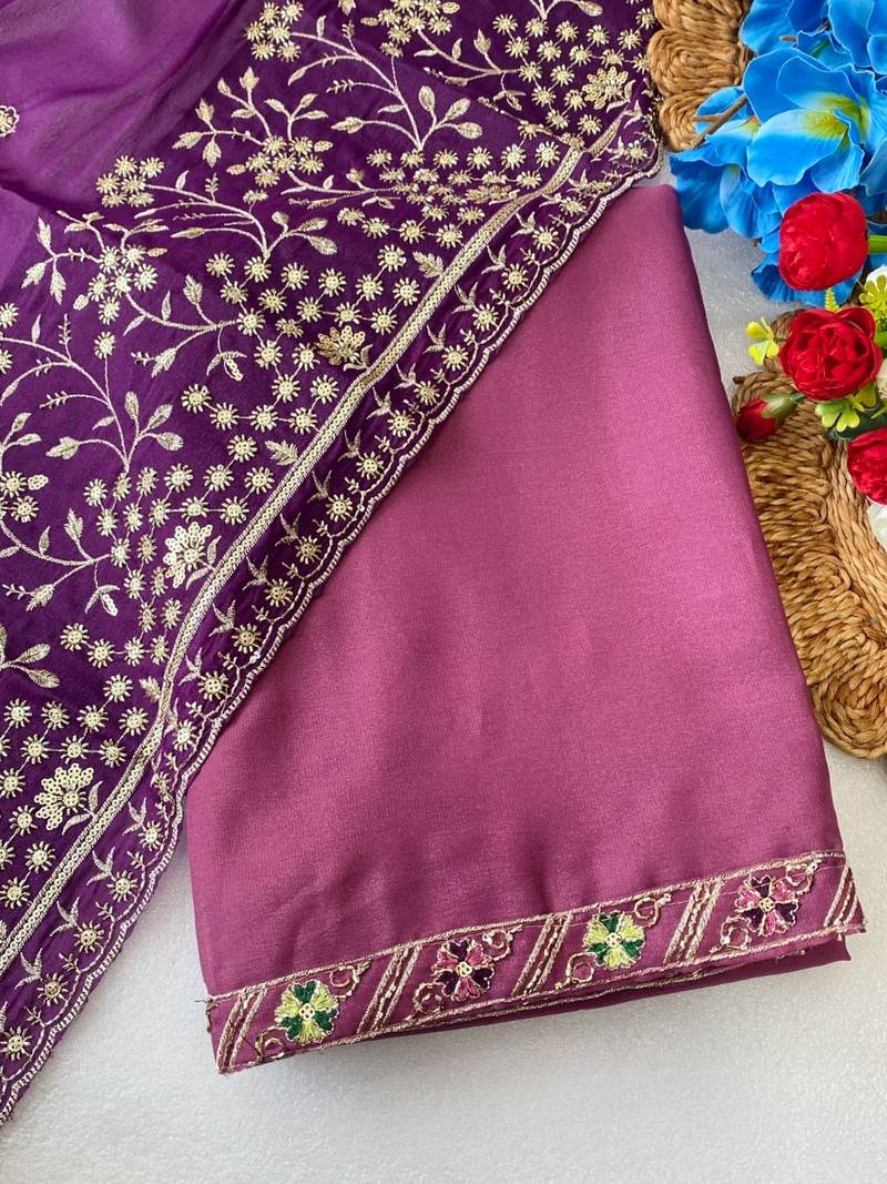 Onion multicolor sequece embroidery work star georgette saree with blouse