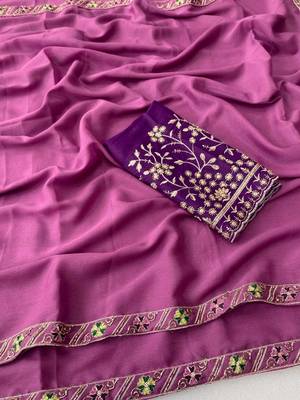 Onion multicolor sequece embroidery work star georgette saree with blouse 2