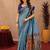 Turquoise art silk blend jacquard motif work saree with unstitched blouse piece