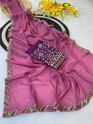 Onion multicolor sequece embroidery work star georgette saree with blouse 3