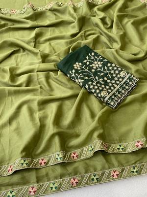 Pista multicolor sequece embroidery work star georgette saree with blouse 1