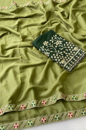 Pista multicolor sequece embroidery work star georgette saree with blouse