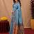 Turquoise art silk blend jacquard motif work saree with unstitched blouse piece