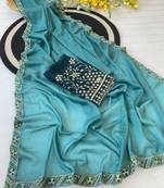 Sky multicolor sequece embroidery work star georgette saree with blouse