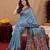 Turquoise art silk blend jacquard motif work saree with unstitched blouse piece
