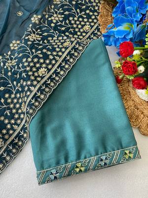 Sky multicolor sequece embroidery work star georgette saree with blouse 2