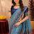 Turquoise art silk blend jacquard motif work saree with unstitched blouse piece