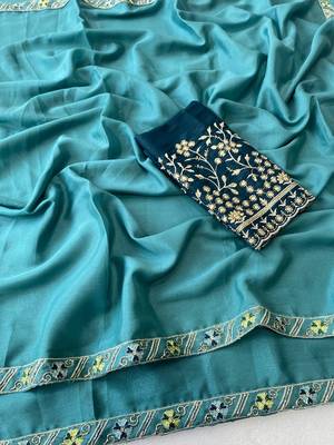 Sky multicolor sequece embroidery work star georgette saree with blouse 3