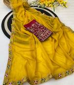 Yellow multicolor sequece embroidery work star georgette saree with blouse