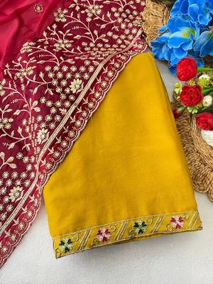 Yellow multicolor sequece embroidery work star georgette saree with blouse 2
