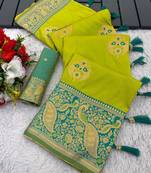 Green top dyed weaving soft silk blend saree with blouse