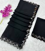 Black multicolor sequece embroidery work georgette saree with blouse