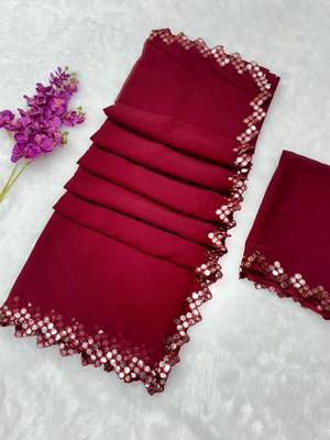 Maroon multicolor sequece embroidery work georgette saree with blouse 1