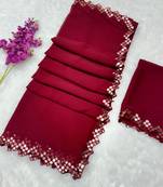 Maroon multicolor sequece embroidery work georgette saree with blouse