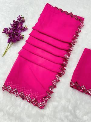 Rani pink multicolor sequece embroidery work georgette saree with blouse 1