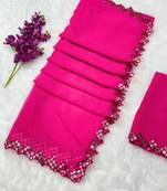Rani pink multicolor sequece embroidery work georgette saree with blouse