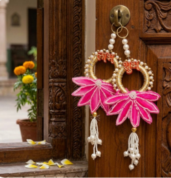 handcrafted pink lotus patch shubh door hanging toran for home decor (pack of 2) 1