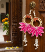 handcrafted pink lotus patch shubh door hanging toran for home decor (pack of 2)