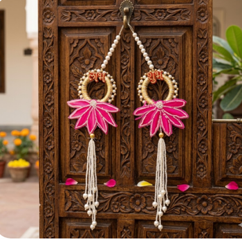 handcrafted pink lotus patch shubh door hanging toran for home decor (pack of 2) 2