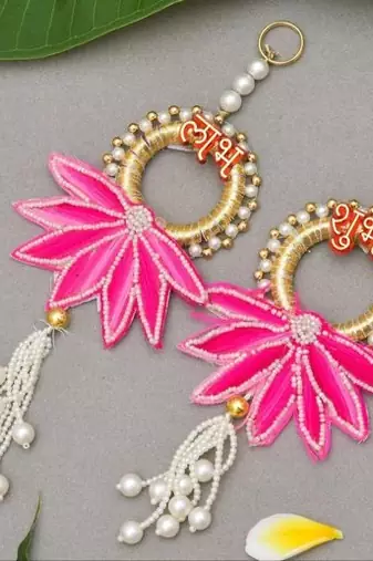 handcrafted pink lotus patch shubh door hanging toran for home decor (pack of 2)