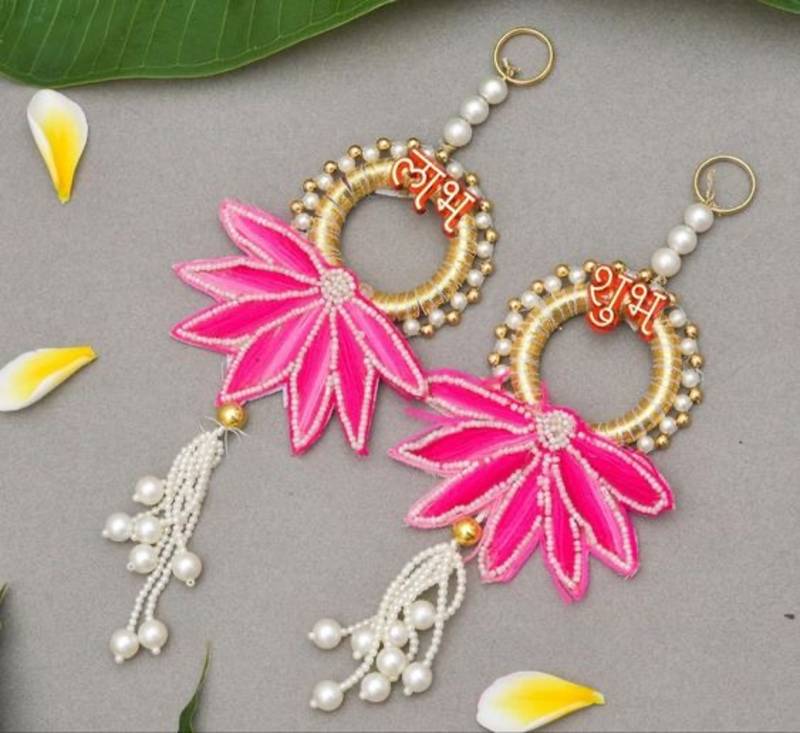 handcrafted pink lotus patch shubh door hanging toran for home decor (pack of 2)