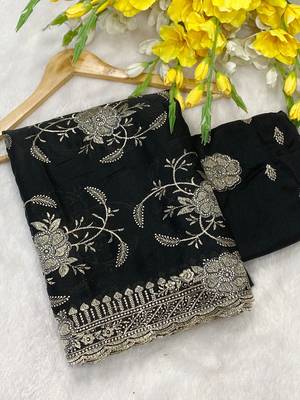 Black zari embroidery work star georgette saree with blouse 2