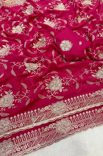 Pink zari embroidery work star georgette saree with blouse