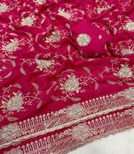 Pink zari embroidery work star georgette saree with blouse