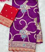Purple hand dying & embroidery lace dola silk blend saree with blouse