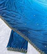 Firozi blue multicolor sequece embroidery work chinon saree with blouse