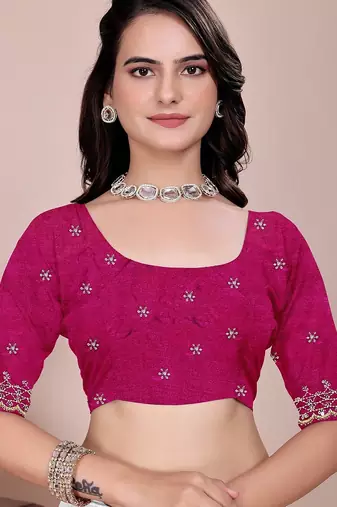 Orange pink multicolor sequece embroidery work chinon saree with blouse