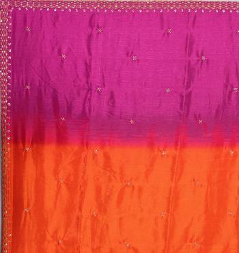 Orange pink multicolor sequece embroidery work chinon saree with blouse 3