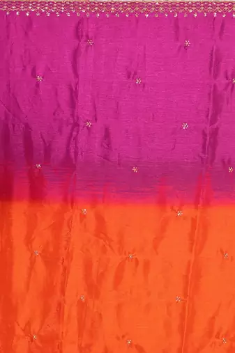 Orange pink multicolor sequece embroidery work chinon saree with blouse