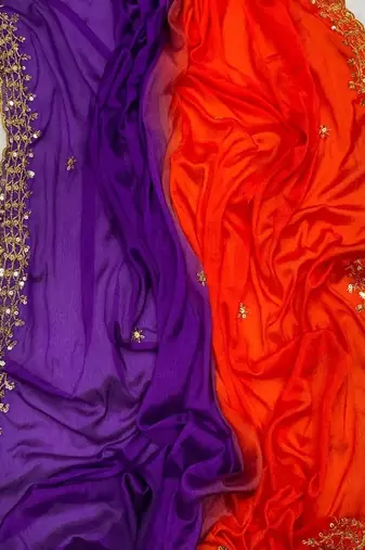 Orange purple multicolor sequece embroidery work chinon saree with blouse