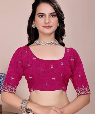 Pink orange multicolor sequece embroidery work chinon saree with blouse 4