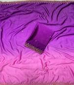 Purpke pink multicolor sequece embroidery work chinon saree with blouse