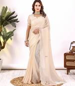 Chikoo handwork fendy satin saree with blouse