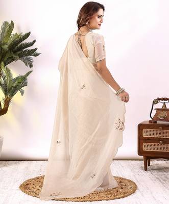 Chikoo handwork fendy satin saree with blouse 5