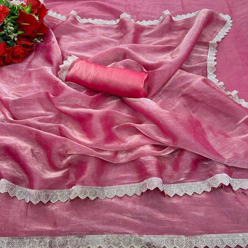 Gajari zharkan stone work  saree with blouse
